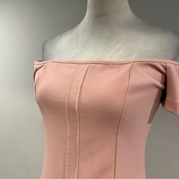 Zara Squared Neck Off the Shoulder Midi Dress in Dusty/Pale Pink Size medium - Picture 5 of 13